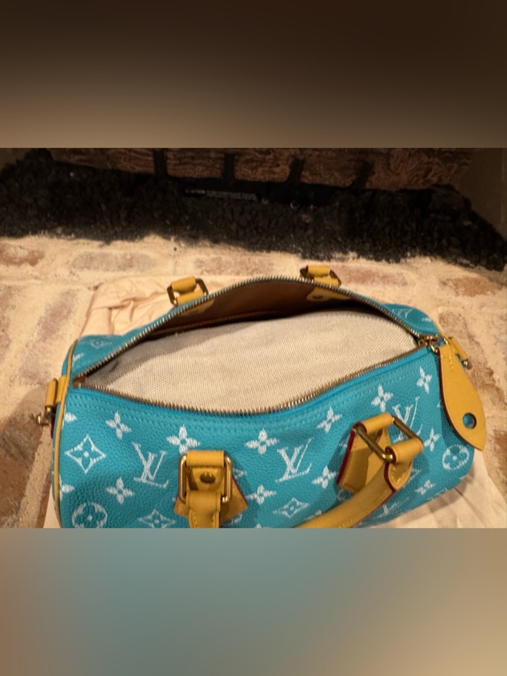 Turquoise Monogram Speedy-Style Tote with Tan Trim and wallet - Picture 5 of 5
